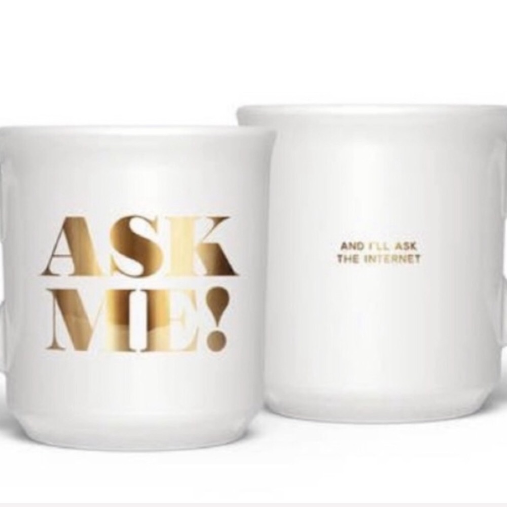 Fred & Friends Mug “ Ask Me & I’ll Ask the Internet” Gold & White NIB